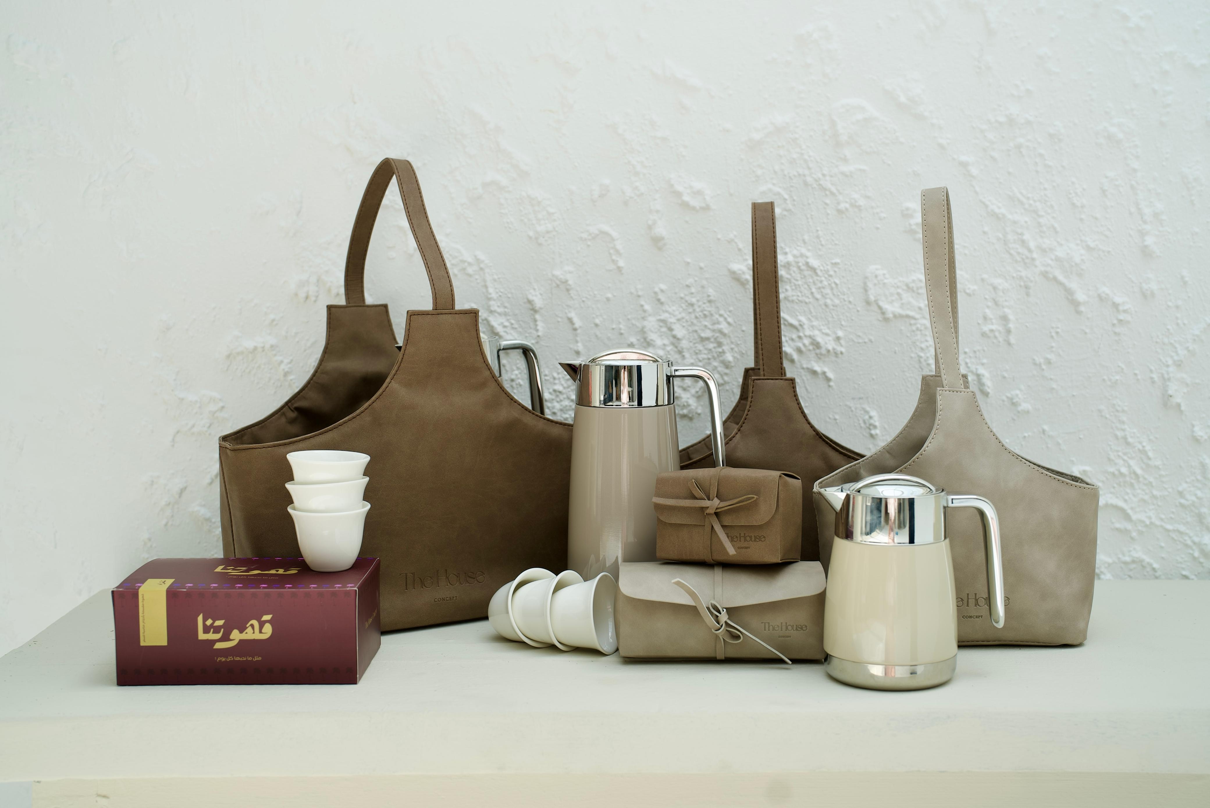 Large Leather Dallah Tote Bag - 2 Dallah set